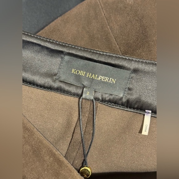 Kobi Halperin Joelle High-Rise Leather Suede Flare Pants Chocolate Brown 2 - Picture 9 of 12